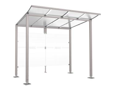 Wartehalle Modulo Farbe:RAL 7044|Länge:2 500 mm|Struktur:Ohne Seitenverkleidung|Weitere Merkmale:Auf Bodenplatten