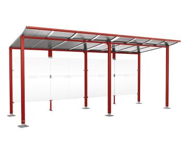 Wartehalle Modulo Farbe:RAL 3004|Länge:5 000 mm|Struktur:Ohne Seitenverkleidung|Weitere Merkmale:Auf Bodenplatten