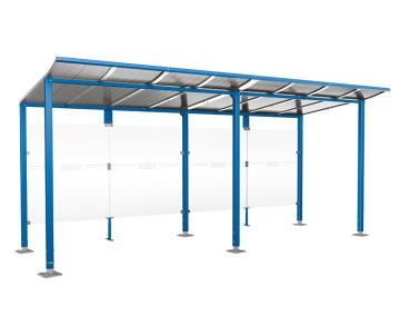 Wartehalle Modulo Farbe:RAL 5010|Länge:5 000 mm|Struktur:Ohne Seitenverkleidung|Weitere Merkmale:Auf Bodenplatten