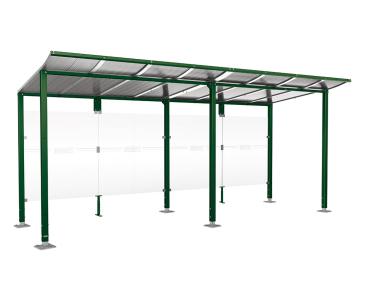 Wartehalle Modulo Farbe:RAL 6005|Länge:5 000 mm|Struktur:Ohne Seitenverkleidung|Weitere Merkmale:Auf Bodenplatten