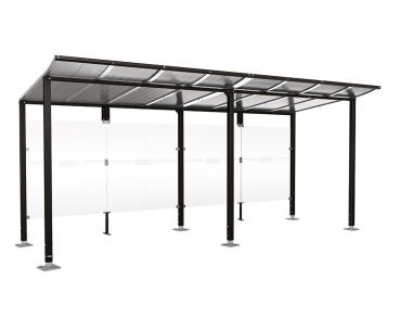 Wartehalle Modulo Farbe:RAL 9005|Länge:5 000 mm|Struktur:Ohne Seitenverkleidung|Weitere Merkmale:Auf Bodenplatten