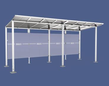 Wartehalle Modulo Farbe:RAL 9010|Länge:5 000 mm|Struktur:Ohne Seitenverkleidung|Weitere Merkmale:Auf Bodenplatten