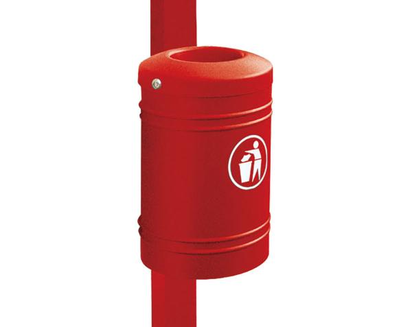 Abfallbehälter Esterel 40 Liter Farbe:RAL 3004|Struktur:Esterel auf Pfosten Ø 76 mm