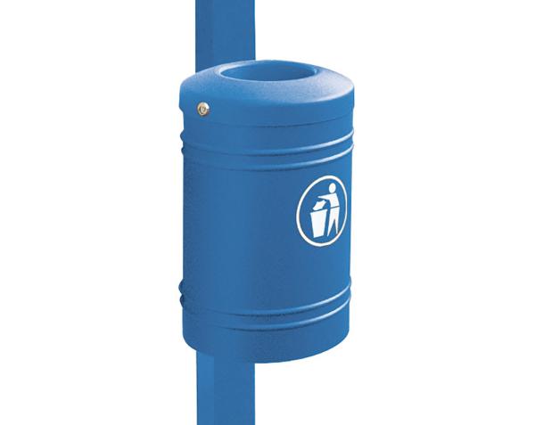 Abfallbehälter Esterel 40 Liter Farbe:RAL 5010|Struktur:Esterel auf Pfosten Ø 76 mm