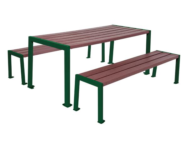 Sitzgruppe Silaos® aus Recycling-Kunststoff Farbe:RAL 6005|Struktur:Tisch + Sitzbank