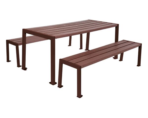 Sitzgruppe Silaos® aus Recycling-Kunststoff Farbe:RAL 8017|Struktur:Tisch + Sitzbank