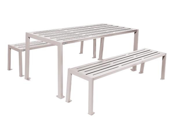 Sitzgruppe Silaos® aus Stahl Farbe:RAL 7044|Struktur:Tisch + Sitzbank