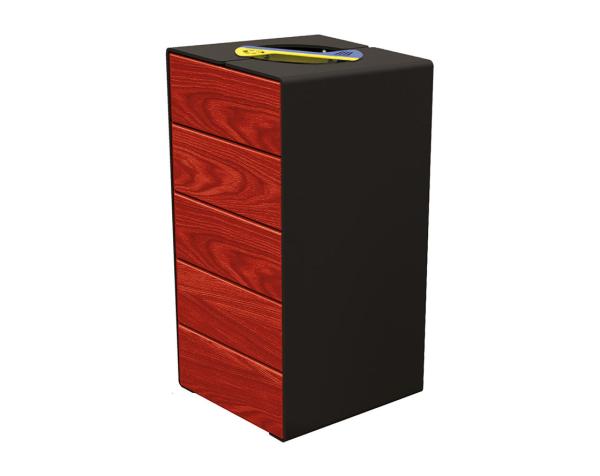 Abfalltrennsystem Kube. aus Stahl und Holz Farbe:RAL 9005|Fertigstellung Holz:Tropenholz - Tönung Mahagoni