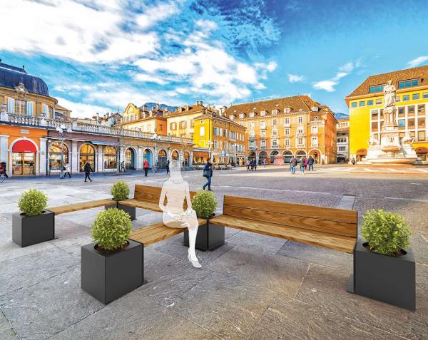 Sitzbank Kube. Stahl und Holz