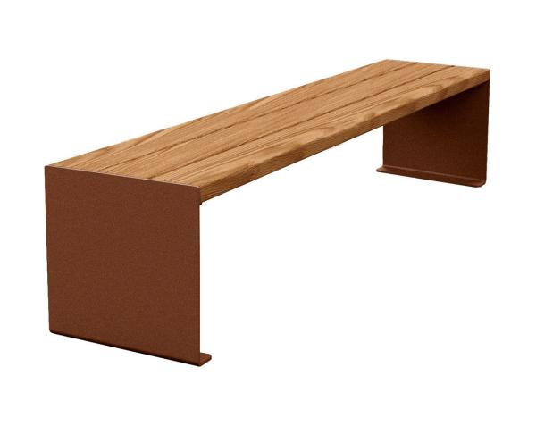 Sitzbank ohne Rückenlehne Kube. Stahl und Holz