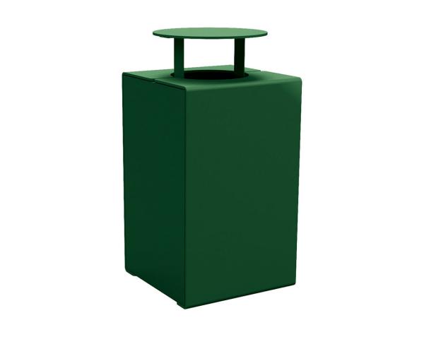 Abfallbehälter Kube. 120 Liter aus Stahl Farbe:RAL 6005|Struktur:Version mit Deckel