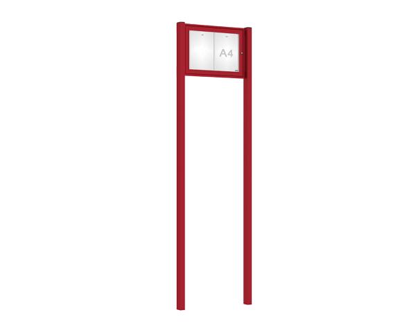 Schaukasten Tradition mit Pfosten Farbe:RAL 3004|Abmessungen:2 A4 - B 550 x H 400 mm - Flügeltür|Pfosten:Pfosten-Set zum Einbetonieren