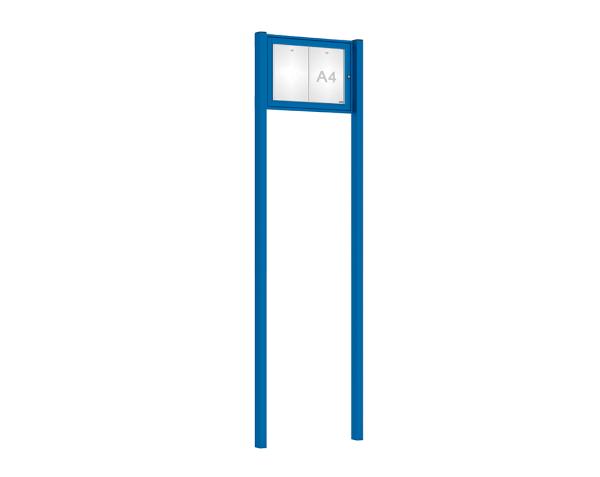 Schaukasten Tradition mit Pfosten Farbe:RAL 5010|Abmessungen:2 A4 - B 550 x H 400 mm - Flügeltür|Pfosten:Mittelpfosten zum Einbetonieren