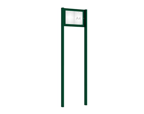 Schaukasten Tradition mit Pfosten Farbe:RAL 6005|Abmessungen:2 A4 - B 550 x H 400 mm - Flügeltür|Pfosten:Pfosten-Set zum Einbetonieren