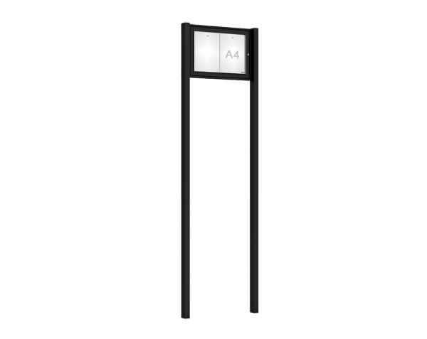 Schaukasten Tradition mit Pfosten Farbe:RAL 9005|Abmessungen:2 A4 - B 550 x H 400 mm - Flügeltür|Pfosten:Pfosten-Set zum Einbetonieren