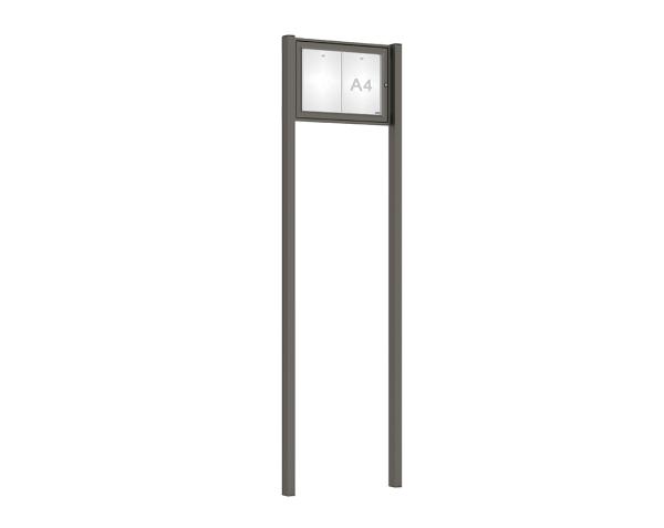 Schaukasten Tradition mit Pfosten Farbe:Procity grau|Abmessungen:2 A4 - B 550 x H 400 mm - Flügeltür|Pfosten:Pfosten-Set zum Einbetonieren