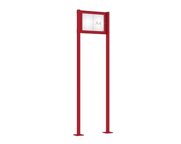 Schaukasten Tradition mit Pfosten Farbe:RAL 3004|Abmessungen:2 A4 - B 550 x H 400 mm - Flügeltür|Pfosten:Pfosten-Set auf Bodenplatten