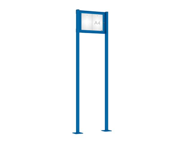 Schaukasten Tradition mit Pfosten Farbe:RAL 5010|Abmessungen:2 A4 - B 550 x H 400 mm - Flügeltür|Pfosten:Pfosten-Set auf Bodenplatten
