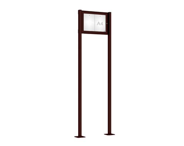 Schaukasten Tradition mit Pfosten Farbe:RAL 8017|Abmessungen:2 A4 - B 550 x H 400 mm - Flügeltür|Pfosten:Pfosten-Set auf Bodenplatten