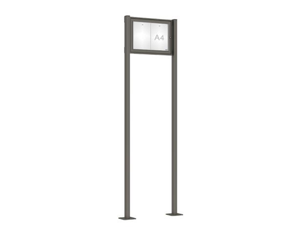 Schaukasten Tradition mit Pfosten Farbe:Procity grau|Abmessungen:2 A4 - B 550 x H 400 mm - Flügeltür|Pfosten:Pfosten-Set auf Bodenplatten
