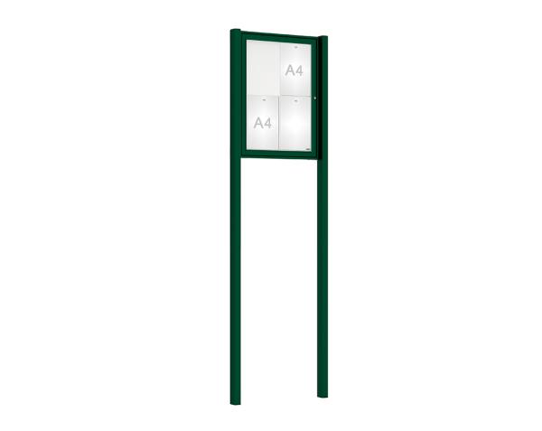 Schaukasten Tradition mit Pfosten Farbe:RAL 6005|Abmessungen:4 A4 - B 550 x H 750 mm - Flügeltür|Pfosten:Mittelpfosten zum Einbetonieren