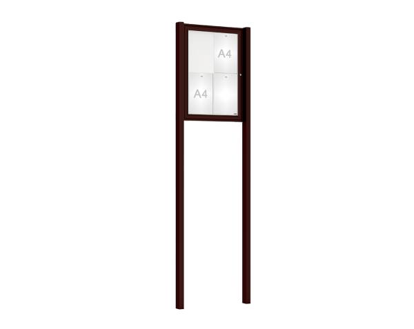 Schaukasten Tradition mit Pfosten Farbe:RAL 8017|Abmessungen:4 A4 - B 550 x H 750 mm - Flügeltür|Pfosten:Mittelpfosten zum Einbetonieren