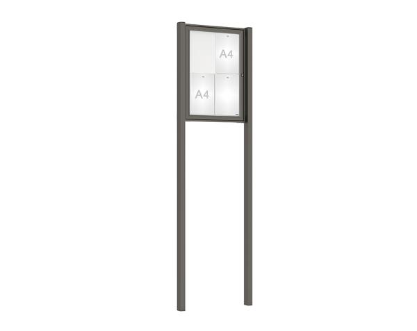 Schaukasten Tradition mit Pfosten Farbe:Procity grau|Abmessungen:4 A4 - B 550 x H 750 mm - Flügeltür|Pfosten:Pfosten-Set zum Einbetonieren