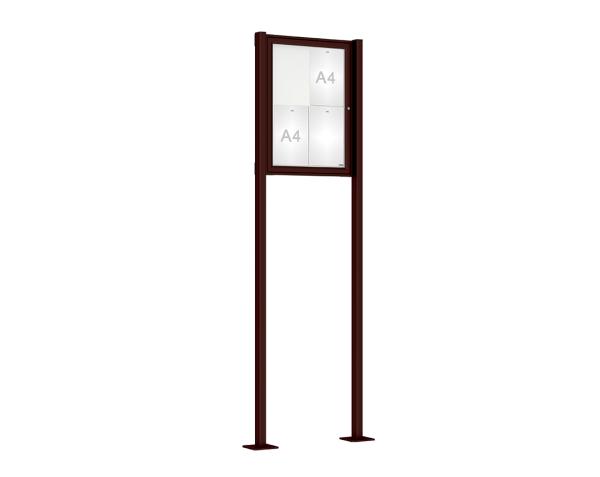 Schaukasten Tradition mit Pfosten Farbe:RAL 8017|Abmessungen:4 A4 - B 550 x H 750 mm - Flügeltür|Pfosten:Pfosten-Set auf Bodenplatten