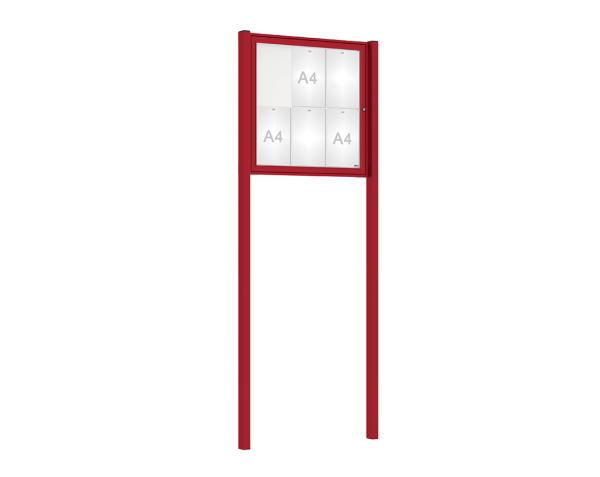 Schaukasten Tradition mit Pfosten Farbe:RAL 3004|Abmessungen:6 A4 - B 750 x H 750 mm - Flügeltür|Pfosten:Pfosten-Set zum Einbetonieren