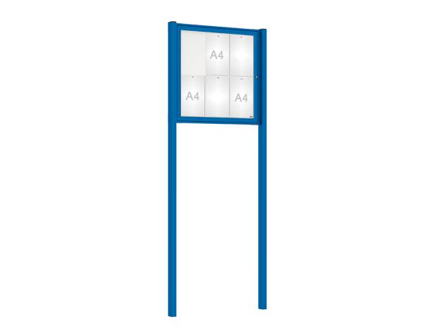Schaukasten Tradition mit Pfosten Farbe:RAL 5010|Abmessungen:6 A4 - B 750 x H 750 mm - Flügeltür|Pfosten:Pfosten-Set zum Einbetonieren