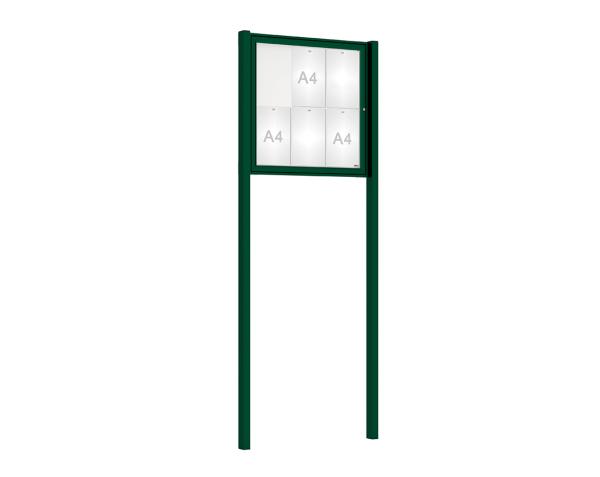 Schaukasten Tradition mit Pfosten Farbe:RAL 6005|Abmessungen:6 A4 - B 750 x H 750 mm - Flügeltür|Pfosten:Mittelpfosten zum Einbetonieren