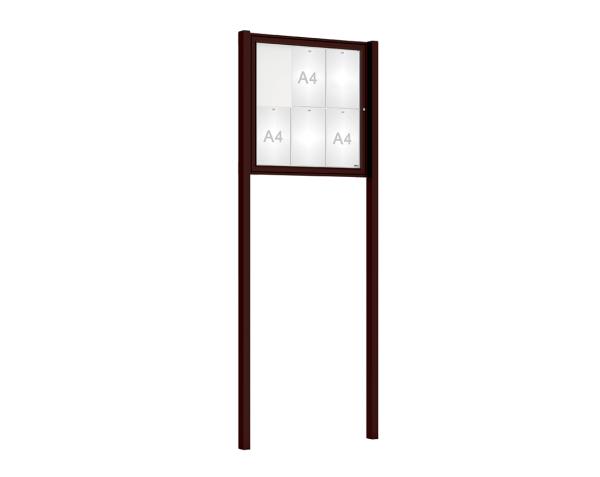 Schaukasten Tradition mit Pfosten Farbe:RAL 8017|Abmessungen:6 A4 - B 750 x H 750 mm - Flügeltür|Pfosten:Mittelpfosten zum Einbetonieren