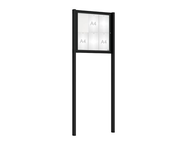 Schaukasten Tradition mit Pfosten Farbe:RAL 9005|Abmessungen:6 A4 - B 750 x H 750 mm - Flügeltür|Pfosten:Mittelpfosten zum Einbetonieren