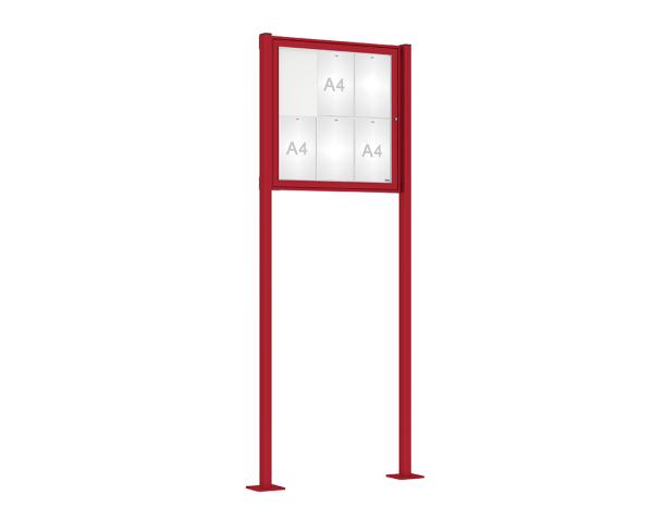 Schaukasten Tradition mit Pfosten Farbe:RAL 3004|Abmessungen:6 A4 - B 750 x H 750 mm - Flügeltür|Pfosten:Pfosten-Set auf Bodenplatten