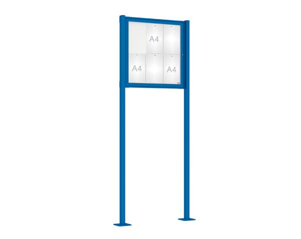 Schaukasten Tradition mit Pfosten Farbe:RAL 5010|Abmessungen:6 A4 - B 750 x H 750 mm - Flügeltür|Pfosten:Pfosten-Set auf Bodenplatten