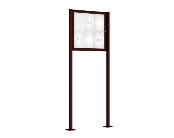 Schaukasten Tradition mit Pfosten Farbe:RAL 8017|Abmessungen:6 A4 - B 750 x H 750 mm - Flügeltür|Pfosten:Pfosten-Set auf Bodenplatten