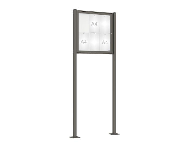 Schaukasten Tradition mit Pfosten Farbe:Procity grau|Abmessungen:6 A4 - B 750 x H 750 mm - Flügeltür|Pfosten:Pfosten-Set auf Bodenplatten