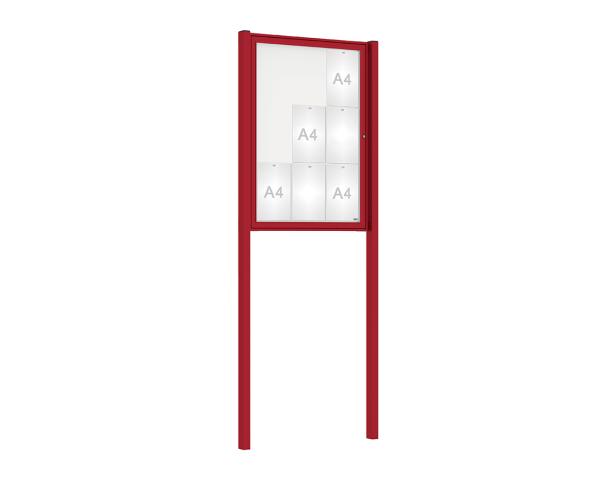 Schaukasten Tradition mit Pfosten Farbe:RAL 3004|Abmessungen:9 A4 - B 750 x H 1050 mm - Flügeltür|Pfosten:Pfosten-Set zum Einbetonieren