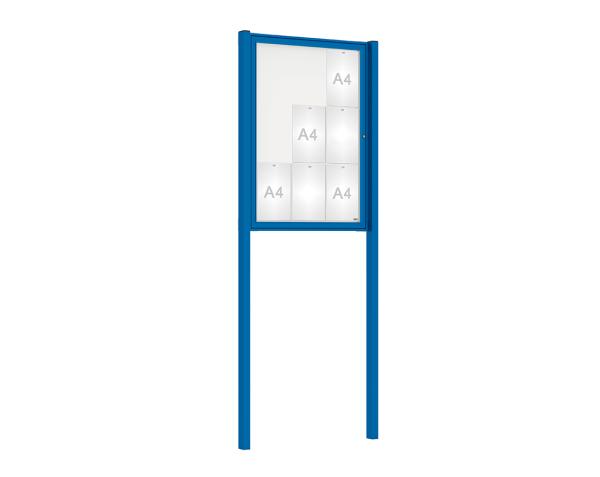 Schaukasten Tradition mit Pfosten Farbe:RAL 5010|Abmessungen:9 A4 - B 750 x H 1050 mm - Flügeltür|Pfosten:Pfosten-Set zum Einbetonieren