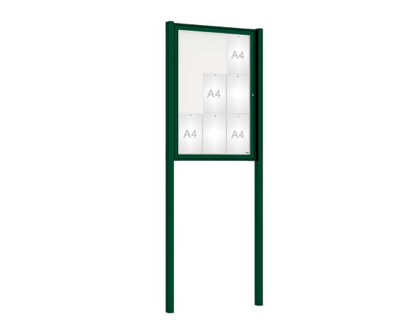 Schaukasten Tradition mit Pfosten Farbe:RAL 6005|Abmessungen:9 A4 - B 750 x H 1050 mm - Flügeltür|Pfosten:Pfosten-Set zum Einbetonieren
