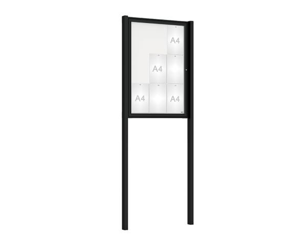 Schaukasten Tradition mit Pfosten Farbe:RAL 9005|Abmessungen:9 A4 - B 750 x H 1050 mm - Flügeltür|Pfosten:Pfosten-Set zum Einbetonieren