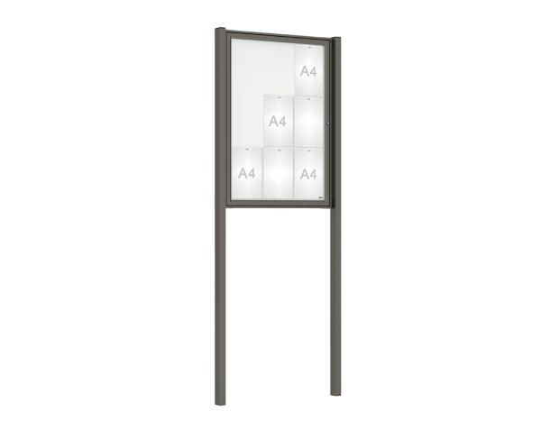 Schaukasten Tradition mit Pfosten Farbe:Procity grau|Abmessungen:9 A4 - B 750 x H 1050 mm - Flügeltür|Pfosten:Pfosten-Set zum Einbetonieren