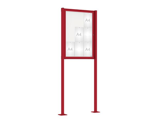 Schaukasten Tradition mit Pfosten Farbe:RAL 3004|Abmessungen:9 A4 - B 750 x H 1050 mm - Flügeltür|Pfosten:Pfosten-Set auf Bodenplatten