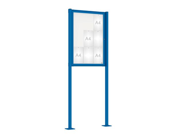 Schaukasten Tradition mit Pfosten Farbe:RAL 5010|Abmessungen:9 A4 - B 750 x H 1050 mm - Flügeltür|Pfosten:Pfosten-Set auf Bodenplatten
