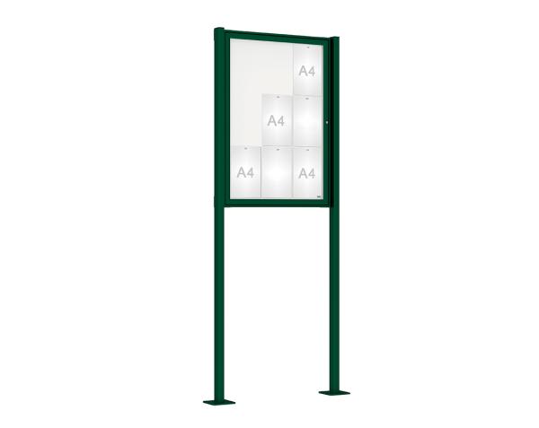 Schaukasten Tradition mit Pfosten Farbe:RAL 6005|Abmessungen:9 A4 - B 750 x H 1050 mm - Flügeltür|Pfosten:Pfosten-Set auf Bodenplatten
