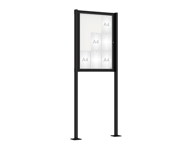 Schaukasten Tradition mit Pfosten Farbe:RAL 9005|Abmessungen:9 A4 - B 750 x H 1050 mm - Flügeltür|Pfosten:Pfosten-Set auf Bodenplatten