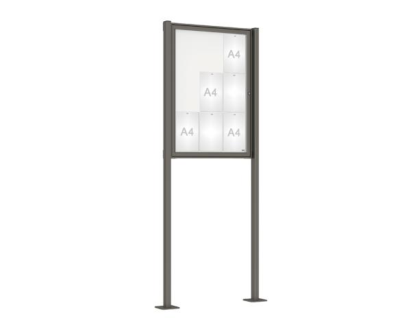 Schaukasten Tradition mit Pfosten Farbe:Procity grau|Abmessungen:9 A4 - B 750 x H 1050 mm - Flügeltür|Pfosten:Pfosten-Set auf Bodenplatten