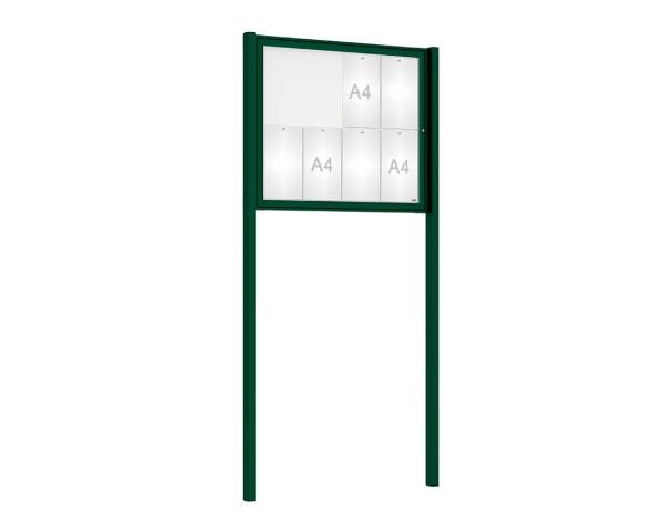 Schaukasten Tradition mit Pfosten Farbe:RAL 6005|Abmessungen:8 A4 - B 980 x H 830 mm - Flügeltür|Pfosten:Pfosten-Set zum Einbetonieren