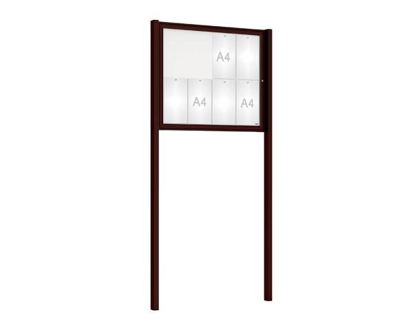 Schaukasten Tradition mit Pfosten Farbe:RAL 8017|Abmessungen:8 A4 - B 980 x H 830 mm - Flügeltür|Pfosten:Mittelpfosten zum Einbetonieren