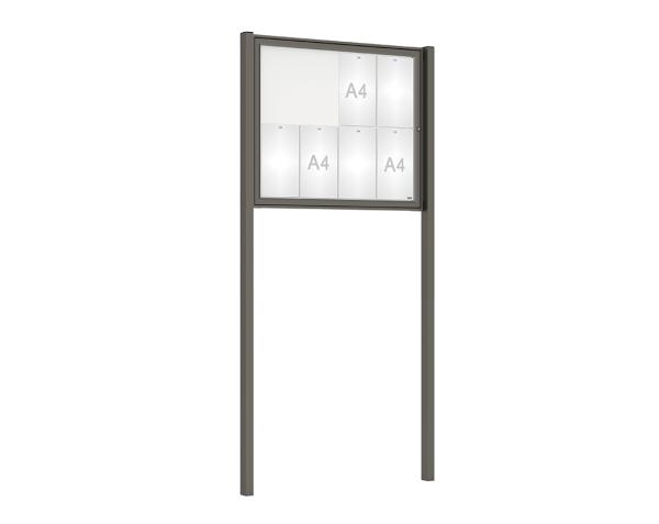Schaukasten Tradition mit Pfosten Farbe:Procity grau|Abmessungen:8 A4 - B 980 x H 830 mm - Flügeltür|Pfosten:Pfosten-Set zum Einbetonieren